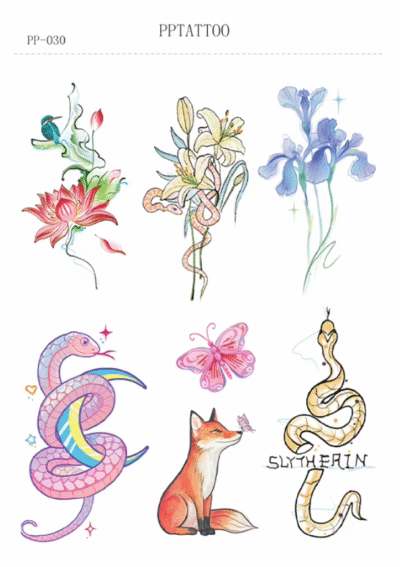 Waterless Temporary Tattoos | Garden Whispers – Serpent & Bloom Tattoo Set (PP-030)
