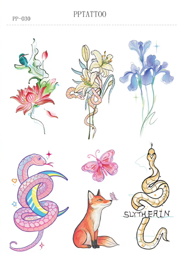 Waterless Temporary Tattoos | Garden Whispers – Serpent & Bloom Tattoo Set (PP-030)