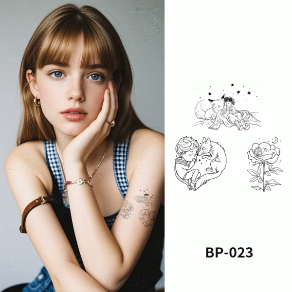 Waterless Temporary Tattoos| Starglow Tales – Boy, Fox & Rose Tattoo Set (BP-023)