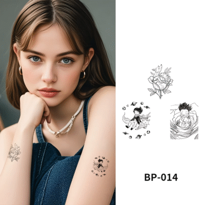 Waterless Temporary Tattoos| RoseTale – Line Art Fantasy & Floral Tattoo Set (BP-014)