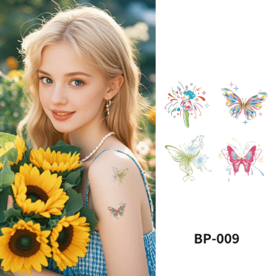 Waterless Temporary Tattoos| BloomWings – Butterfly & Flower Tattoo Set (BP-009)